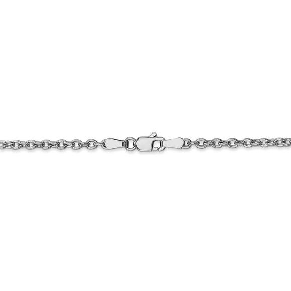2.4mm, 14k White Gold Solid Link Cable Chain Necklace, 24 Inch